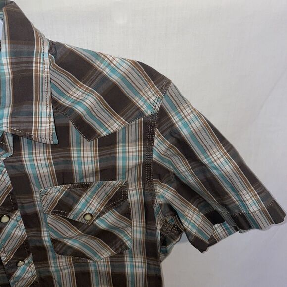American Eagle Outfitters Western Shirt Men’s Size XS Brown Striped Pearl Snaps - Picture 4 of 12